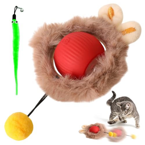 AOUZOVLI Interaktives Katzenspielzeug Power Ball für Katzen Interaktiver Spielball für Katzen Katzen-Bewegungsmelder 360° Rollend,Mit grünem...