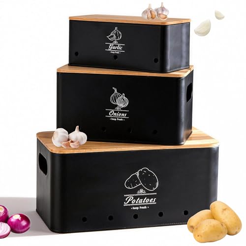 Tenforie Potato Onion and Garlic Storage Bin Set of 3,