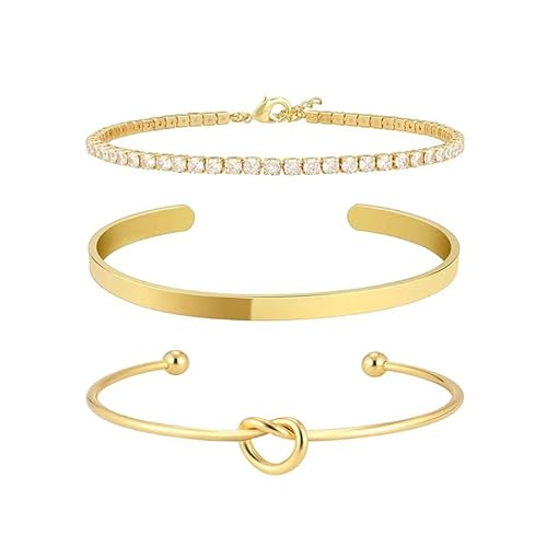 ONLYJUMP 14K Gold Plated Forever Love Knot Infinity Bracelets for Women Simple Delicate Open Adjustable Love Heart Cuff Bracelet Minimalist Knot Bangles Bracelet Fashion Jewellery Gift, 2.6, Alloy