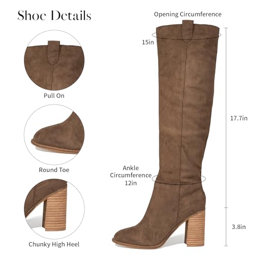 Erocalli Suede Knee-High Boots Fall Boot For Women Chunky Block High Heel Slouch Fashion Boot Round Toe Side Zipper