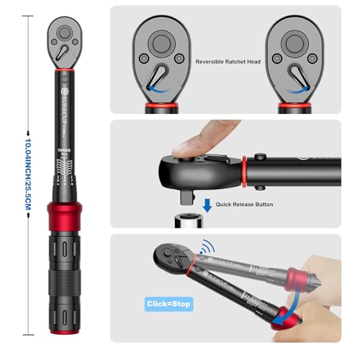 SUERCUP 1/4-Inch Drive Click Torque Wrench, 18 PCS Bike Torque Wrench Set 3-25Nm, Dual-Direction Adjustable 72 Tooth Click Torque Wrench, Used for Bicycle Maintenance