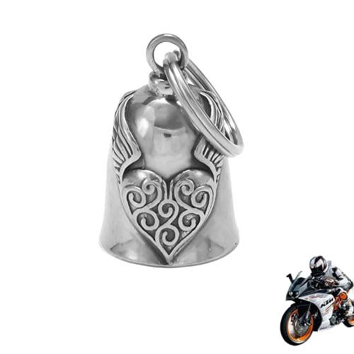 Yoljun Guardian Bell, Biker Bell mit Herz Flügel Schutz, Motorrad Glocke mit Schlüsselanhänger, Schutzglocke Engel Reitglocke für Segne Den Frieden, Glücksbringer