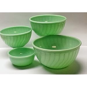 Jade Green Milk Glass Set of 4 Fire King Jadiete Mixing Bowls