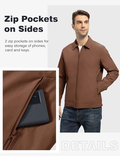 Image of TBMPOY Mens Lightweight Jackets Light Windbreaker Full Zip Casual Work Jacket Golf Business Fall Track Coat with Pockets