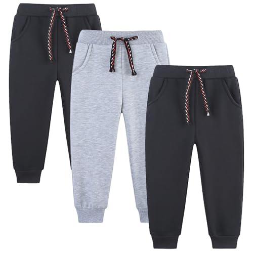 3 Pack Boy's and Girl's Fleece Pull on Jogger Sweatpant with Pockets and Drawstring 2-13 Years