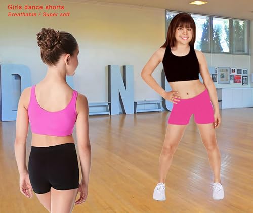 Conjunto de 5 shorts de dança para meninas, cores misturadas, tecido ultramacio respirável, Preto/Ro