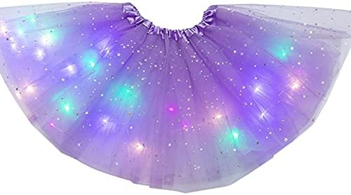Girls Tutu Skirt with LED Light Up Stars Sequin, Little Girls Tutu Skirt Neon Colorful Luminous Party Dance Dress Princess Clothes Ballet for 3-8 Years Kids