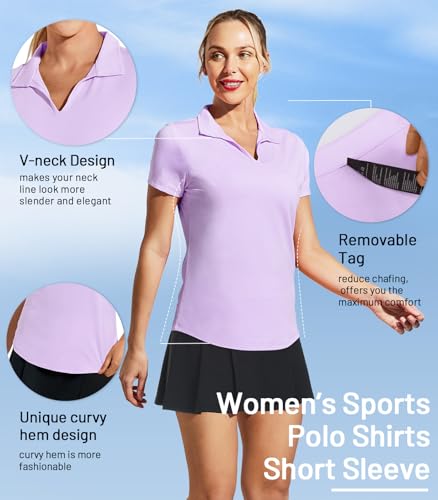 Image of MIER Women's Golf Polo Shirts Collared V Neck Short Sleeve Tennis Shirt, Dry Fit, Moisture Wicking