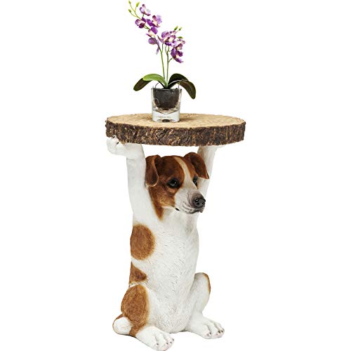 KARE Design Side Table Animal Mr Jack, Brown/White, Round, Jack Russell Terrier, Animal Motif, for Bedroom, Living Room, Office, Hallway, 52x35x33cm (H/W/D)