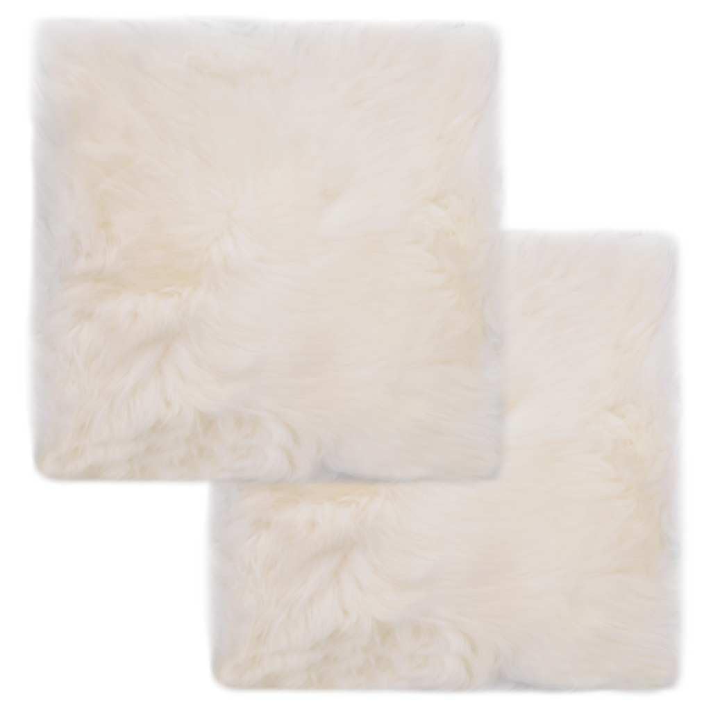 Juego de 2 cojines de asiento de piel de oveja auténtica, suave piel de cordero para sillas, 40 x 40 cm, de pelo largo, producto natural con parte trasera antideslizante, color blanco