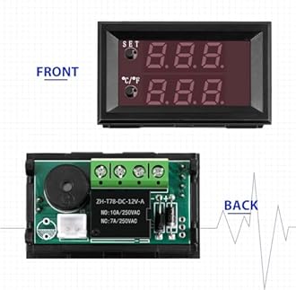 2 Pieces 12V Electronic Temperature Controller Programmable -50 to 110 Degree Celsius Heating/Cooling Thermostat Control Switch Module Ntc Waterproof Sensor Probe Dual Color LED Display Monitor