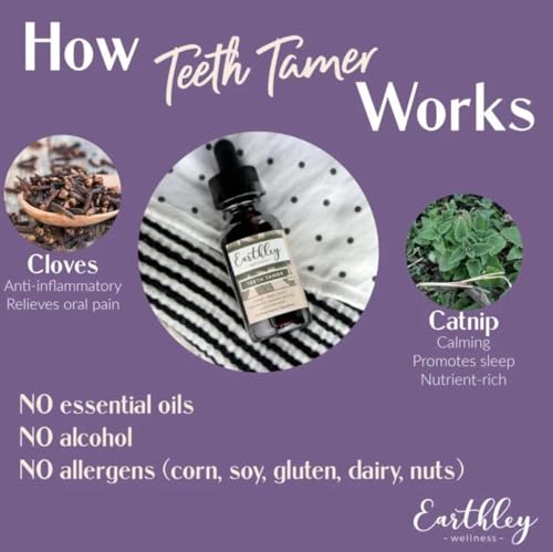 earthley wellness teeth tamer teething relief for babies amp kids soothes drooling gum discomfort amp irritability organic herbal formula sugar-free packaging may vary 169 oz 500 doses