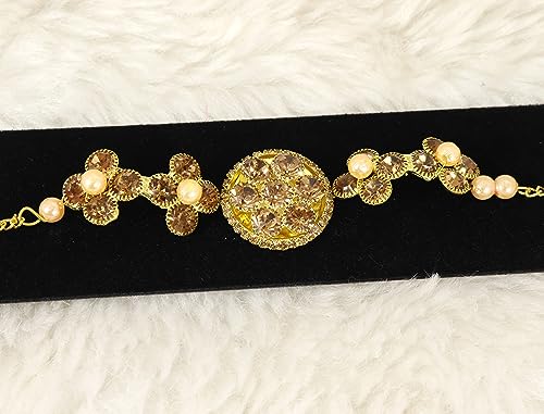 Image of NMII Gold Plated Chain Bracelet Rakhi For Brother Raksha Bandhan 2023 | Stylish Metal Rakhi | Rakhi for Brother /Bhabhi | Bracelet For Boys | Rakhi Combo | Rakhi Gift (Pack of 1)