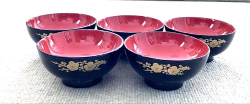 塗り箱入り　模様違い焼物椀5客・塗り物椀2客(蓋5客) 雑煮椀 5客 セット 530ml お椀 蓋付き 朱 黒 食洗機対応 電子レンジ