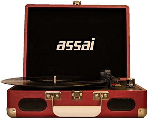 Vinyl Record Player Retro Turntable Briefcase Style With Speakers Red