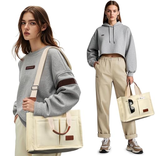 ZORFIN Canvas Tote Bag for Women with Zipper and Compartments Crossbody Work Laptop Bag for Travel College Office2