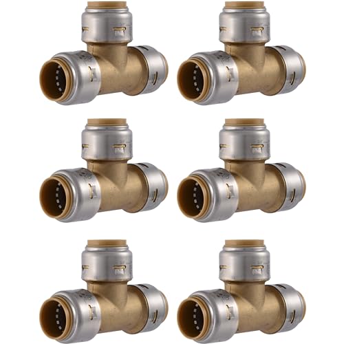 Image of SharkBite Max 3 /4 Inch Tee, Pack of 6, Push to Connect Brass Plumbing Fitting, UR370