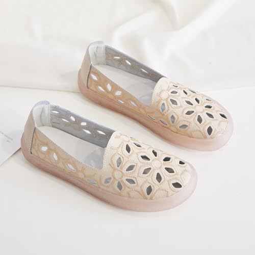 SAILING LU Women's Ballet Flat Round Toe Dress Shoes Casual Anti-Slip Slip On Hollow Rope Loafer3