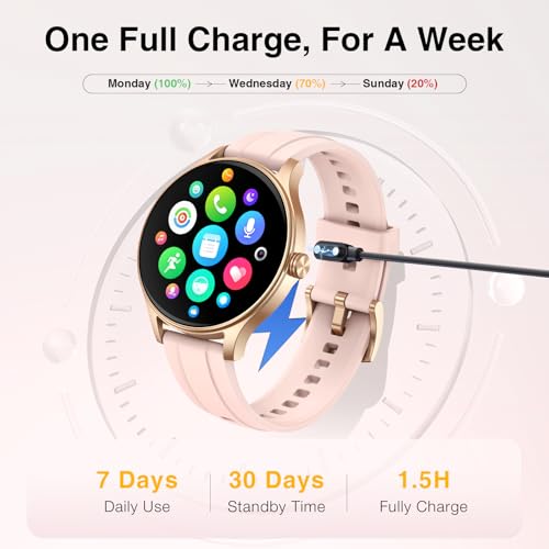 Image of Fitpolo Smart Watch for Women Android iPhone, 1.57'' HD Fitness Tracker with Bluetooth Call & Answer, IP68 Waterproof, Heart Rate /SpO2 /Sleep Monitor, Built-in AI Voice, 105+ Sports Modes (Pink)