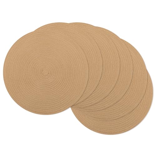 Image of SHACOS 15 inch Round Braided Placemats Set of 6 Cotton Polyester Heat Resistant Round Table Mats Washable Place Mats for Dinner Party Table Decoration (Camel, 6)