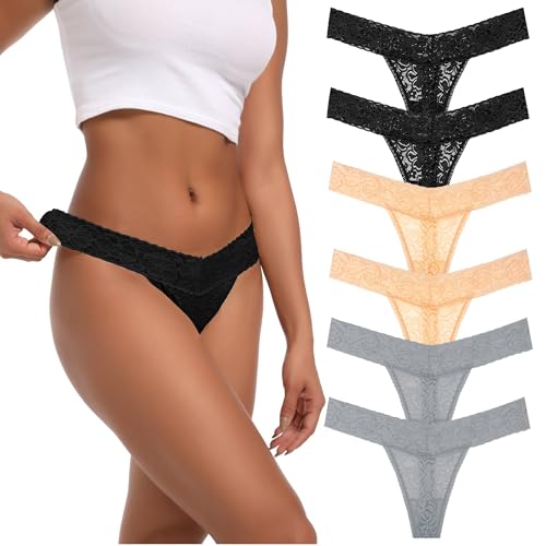 Image of High Waist Thong Women Ribbed Cotton Panties S-4XL Pack 6 | Auithery High Waist Thong Underwear Women Ribbed Cotton Tummy Control Thongs Panties Size S-4XL Pack 6