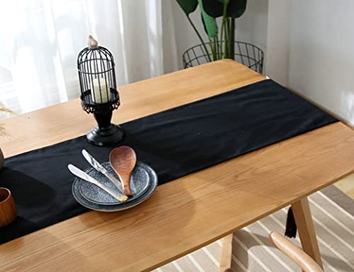 Chemin de table décoration table longue salon coton noir unie - 3