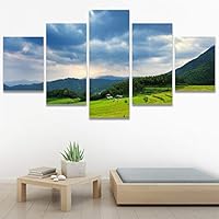 SIGNWIN 5 Panel Canvas Wall Art Modern Art Expressive Farmhouse/Country Landscape Mountain Top Multicolor Photography for Home Decorations Ready to Hang - 60