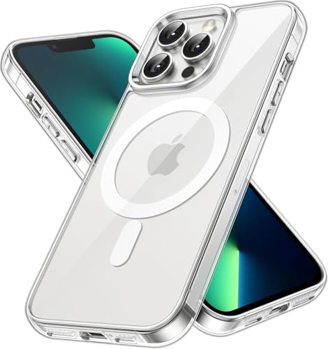 Image of JGD Magnetic Case for iPhone 13 Pro Compatible with MagSafe, Shockproof Phone Bumper Cover, Anti-Scratch Clear Back (Clear)