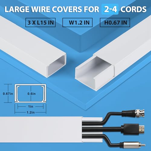 Image of ZhiYo 45 inch Cord Covers for Wires on Wall, White Cord Hider, 1.2 inch W x 0.7 inch H