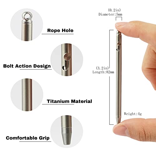 Mini Titanium EDC Pen With Keychain - Compact and Stylish (82mm Length) - Non-Toxic, Includes 2 Refill Cartridges