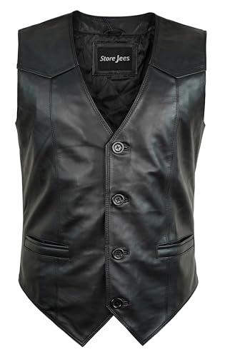 Leather Vest Men – V-Neck Western Biker Style Sleeveless Mens Leather Jacket Motorcycle Riding Vest Cowboy Look4