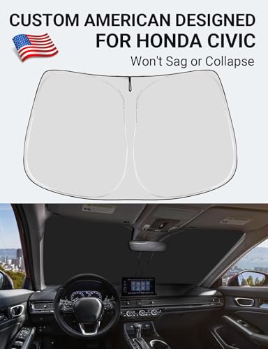 Image of Proadsy 2026 Upgrade Windshield Sun Shade Custom Fit Honda Civic 2022-2025 2026 (Not for 2022 Sport) 4-Layer Foldable Front Sunshade Protector Sun Visor Blocks UV Rays Keep Car Cooler
