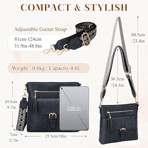 Kasqo Crossbody Bag for Women,Soft Vegan Leather Cross Body Purse Medium Shoulder Bag Handbags with Guitar Strap Tassel2
