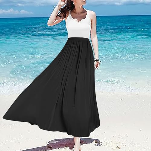 Flowy Midi Skirts for Women 2025 Summer Lightweight Elastic Waisted Swing A-Line Pleated Skirt4