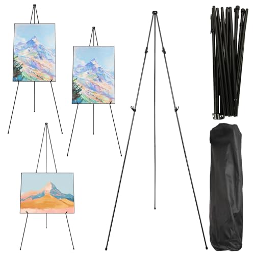 ZUQIAN Paquete de 4 caballetes de pintura de 63 pulgadas, soporte de caballete de metal para exhibición de letreros de boda, caballete plegable, caballete portátil para artista, póster artístico,