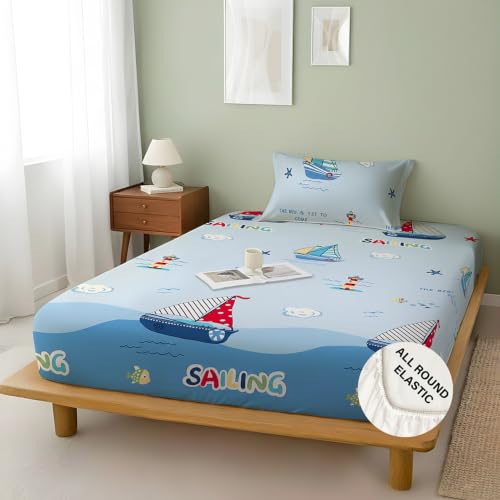 Image of Weave & Decor Kids Fitted bedsheets Single Bed 36x78x6 inch with Pillow Cover 20x30 inch, Breathable Soft Fabric, for Single Mattress