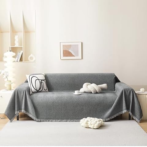 MEETSKY Grey Couch Cover for Dogs Washable Sofa Covers Blanket Sectional Couch Cover for Sofa，Chenille Sofa Slipcover for Pets Sofa Cover Thick Slip Covers for Sofas/Couches, 71"x 118" Cover