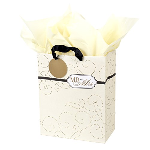 Hallmark Large Gift Bag with Tissue Paper for Weddings, Bridal Showers, Engagements and More (Mr. and Mrs.)