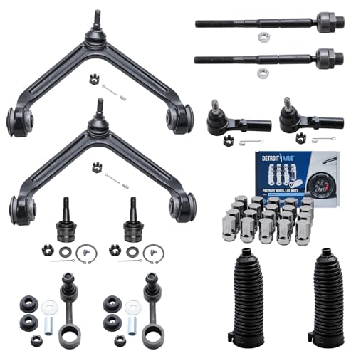 Image of Detroit Axle - Front Control Arms Ball Joints Tie Rods Sway Bars + 20pc Lug Nuts Replacement for 2006 2007 2008 2009 Dodge Durango Chrysler Aspen - 32pc Set