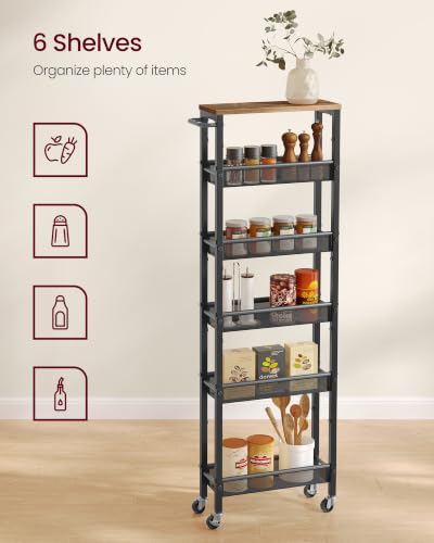 Image of VASAGLE 6-Tier Utility Rolling Laundry Cart, 17.9 x 5.9 x 51.7 inch