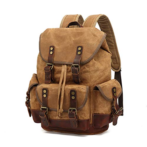 OYHN Mochila para Portátil, Mochila impermeable de lona encerada para hombre, mochila de ocio, mochila escolar de viaje, mochila para ordenador portátil, mochilas de hombro Vintage para hombre,Caqui