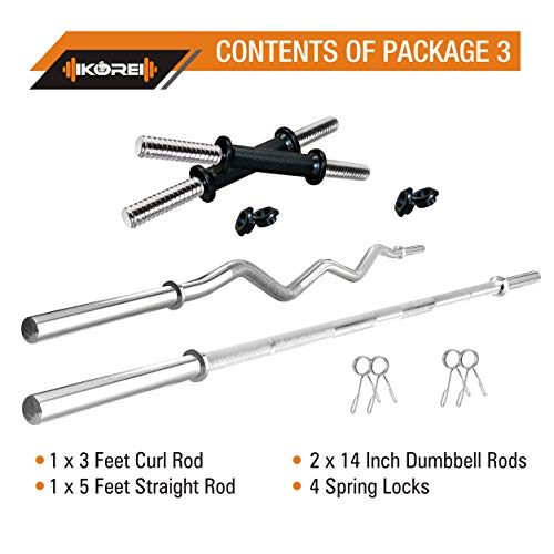 Image of Kore PVC 40 Kg Home Gym Set with One 3 Ft Curl + One 5 Ft Plain Rod and One Pair Dumbbell Rods, Black