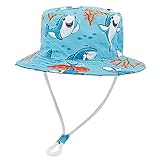 Mimfutu Fischerhut für Kinder, Kleinkinder, Babys, Jungen und Mädchen, Sonnenhut mit Kinnriemen (Hai Hellblau)