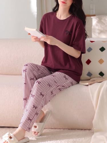 Image of Louis Luxe Cotton Blend Womens Korean Night Dress|| Full Pyjama Set || Korean Nightsuit ||Women Nightwear ||Round Neck Full Sleeve Nightsuit || Loungewear || Everyday Nightdress (ND-11)