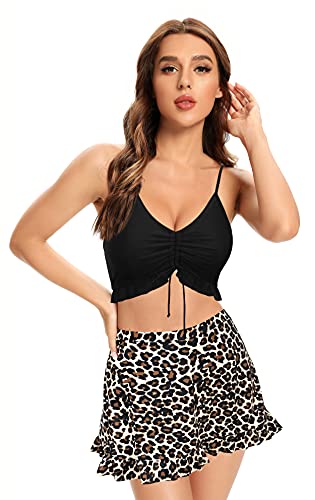 SHEKINI Damen Zweiteiliger Badeanzug Verstellbarem Kordelzug Rückenfrei...