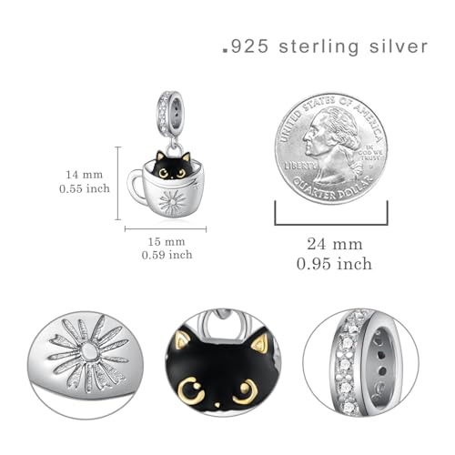 Black Cat Charm 925 Sterling Silver Cat Charms for Bracelets Cute Animal Jewelry Gifts for Women4