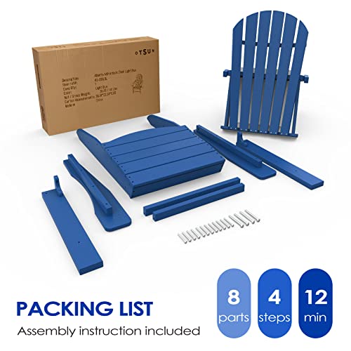 Otsun Adirondack Chair, Large Lawn Chairs With 286 Lbs Weight Capacity, Hdpe Outdoor Chairs Weather Resistant For Patio, Porch, Garden, Swimming Pool, Deck, Blue #TOP3
