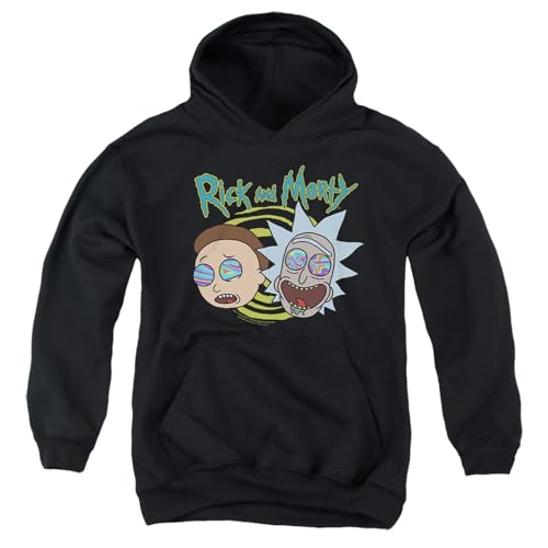 Rick and Morty Blown Minds Kids Pull-Over Hoodie (Medium) for Youth Boys and Girls, Black