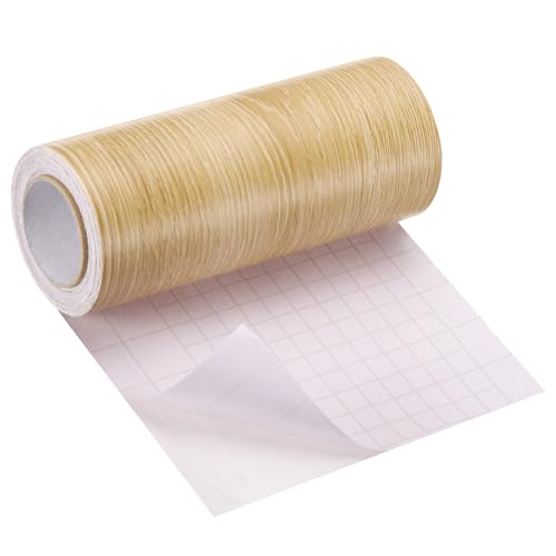 Image of uxcell Wood Grain Tape, 5.9 inch x33 Ft Self Adhesive Wood Grain Repair Patch for Baseboards, Doors, Floor Repair, Furniture Home Decor Coffee Oak