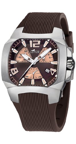 Lotus 15515-2 - Reloj cronógrafo de caballero de cuarzo con correa de goma marrón - sumergible a 50 metros